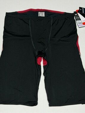 Speedo Endurance Mens Black and Red athletic swim shorts NWT